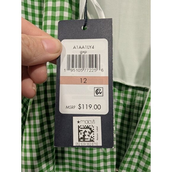 Tommy Hilfiger Womens Gingham Sleeveless Midi Green White Belted Dress NWT Sz 12 - Picture 3 of 16